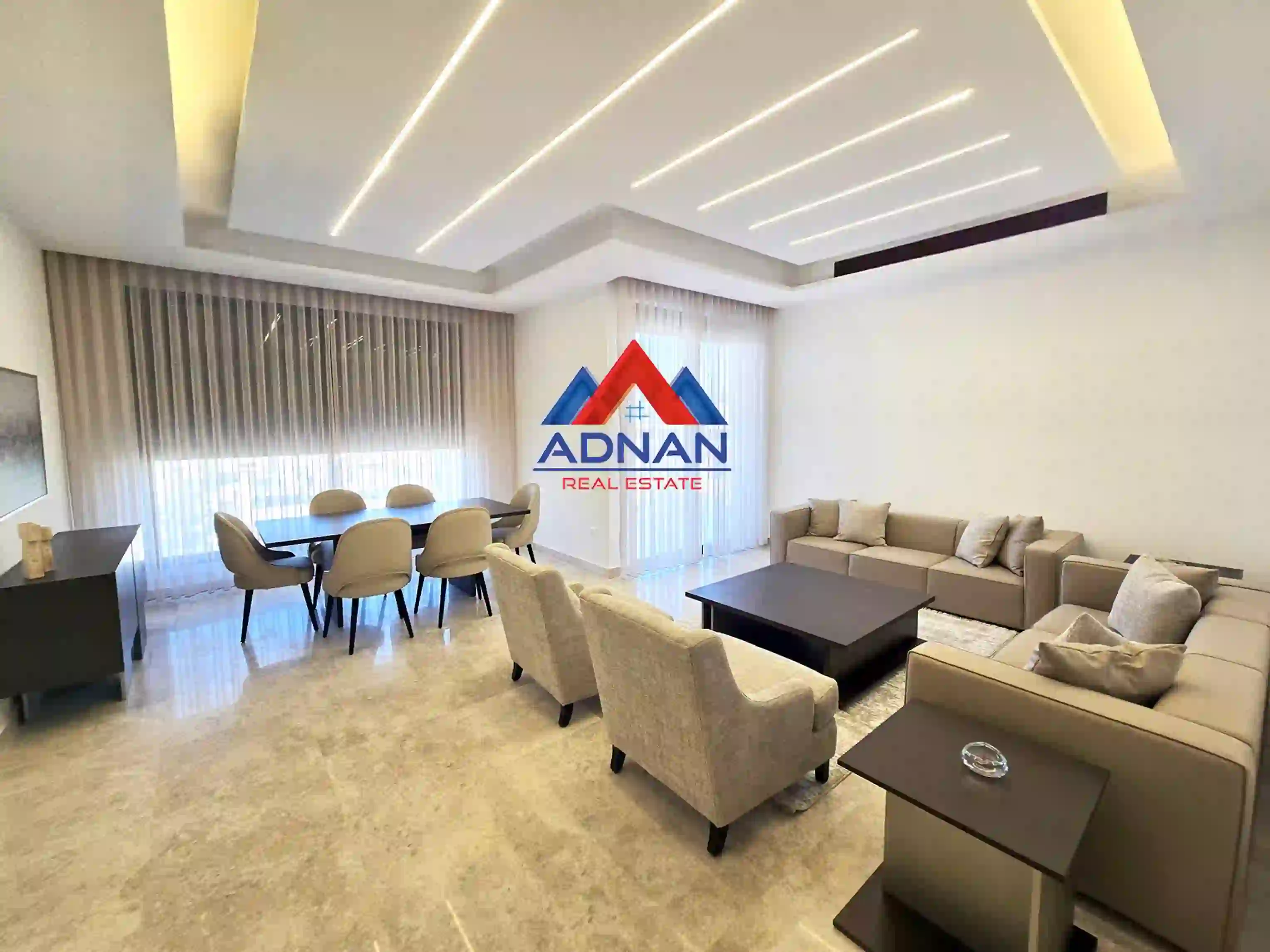 Abdoun Luxury New 7-Star Furnished 3-Master-Bedroom 220 sqm Second Floor Apartment Panoramic View for Annual Rent 25,000 JD
